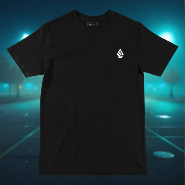 Front view of black shirt featuring a deformed queen wearing a spike crown with several limbs, blue skin and multiple bodies for its legs